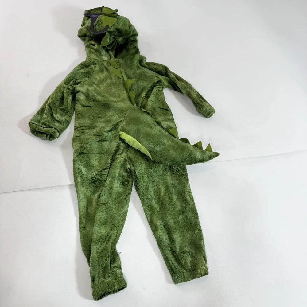 Target Dinosaur Costume One Piece‎ Kids 2XS Green Plush Hooded Tail Halloween